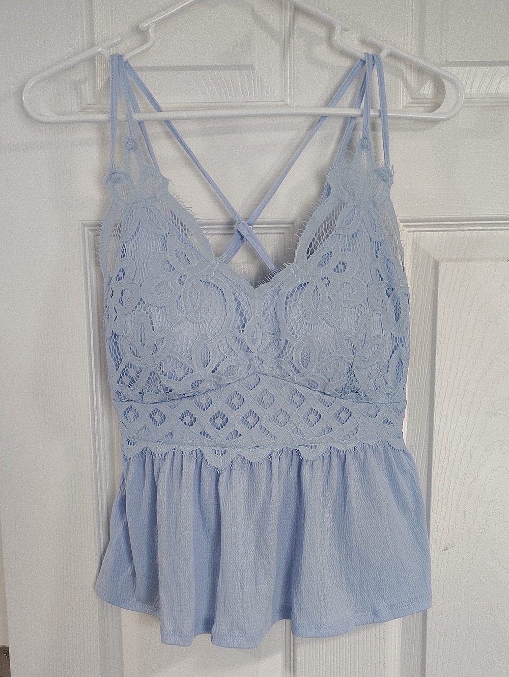 Small  Light Blue Lace Cami Top Women, Adjustable Double Straps,Boho, Concert